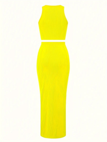 Trendy Two-Piece Set - Sexy Scoop Neck Sleeveless Tank Top & Flowy Bag Hip Maxi Skirt Outfit - Comfortable, Versatile, and Chic Women's Clothing for Everyday Wear