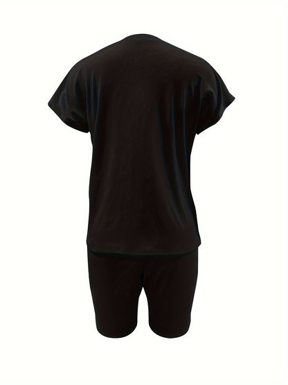 Chic Ripped Solid Two-piece Set - Crew Neck Short Sleeve Tee & Slim Shorts Outfit - Trendy Womens Casual Summer Wear