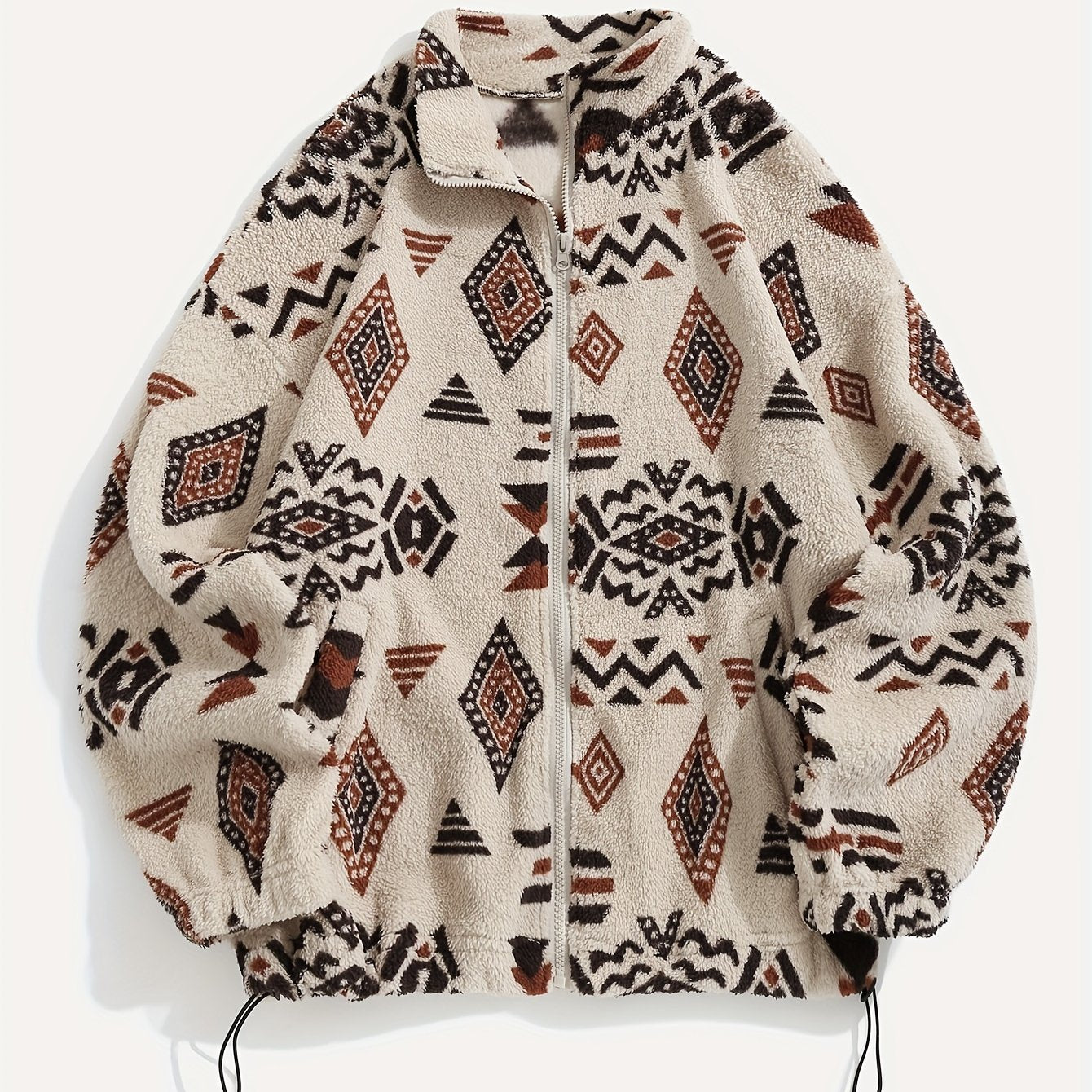 Aztec Pattern Fuzzy Jacket, Casual Zip Up Outwear For Winter & Fall, Women's Clothing