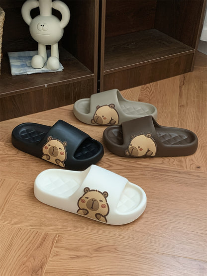 XIXITIAO Cute Cartoon Bear EVA Slides for Men & Women - Non-Slip Summer Slippers, White with Adorable Brown Bear Design, Lightweight & Comfortable for Indoor/Outdoor Use, Casual Wear | Playful Design | Slipresistant Sole, Bea
