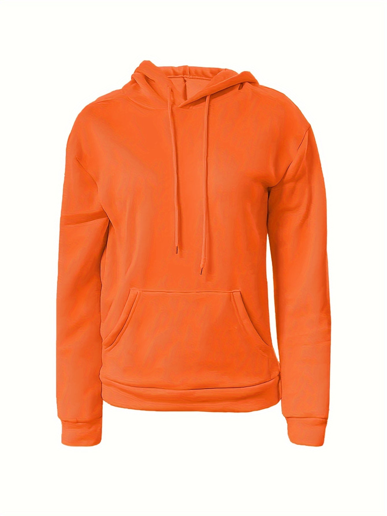 Solid Kangaroo Pocket Hoodie Without Pants, Casual Long Sleeve Drawstring Hoodies Sweatshirt, Women's Clothing