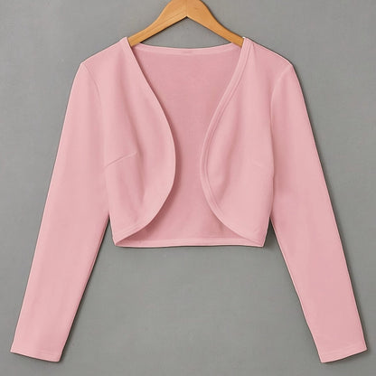 Chic Solid Color Cropped Jacket - Stylish Open Front, Long Sleeve Comfort - Ultra-Versatile Spring & Fall Outwear for Women