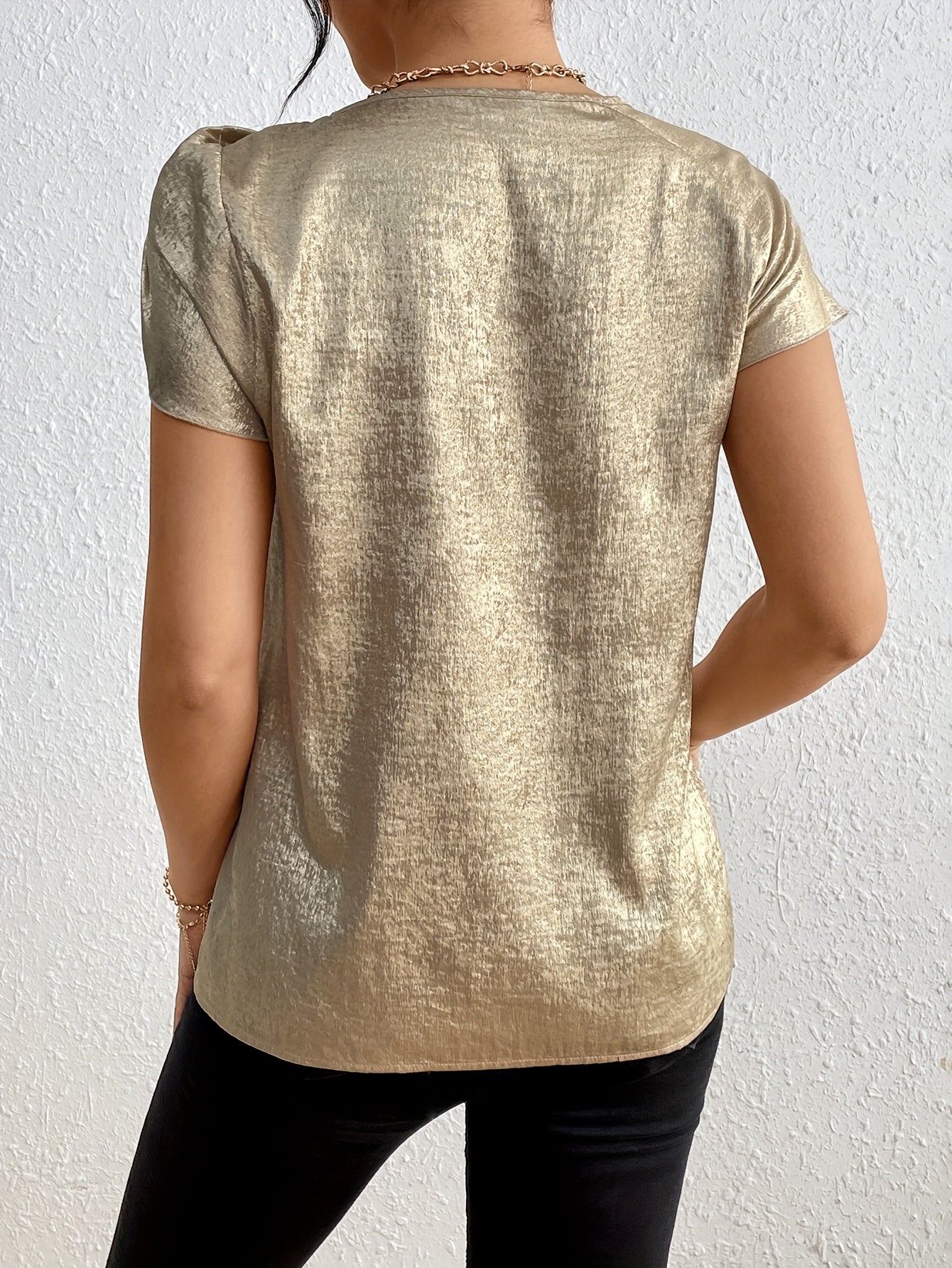 Solid Crew Neck Blouse, Elegant Twist Sleeve Top For Spring & Summer, Women's Clothing