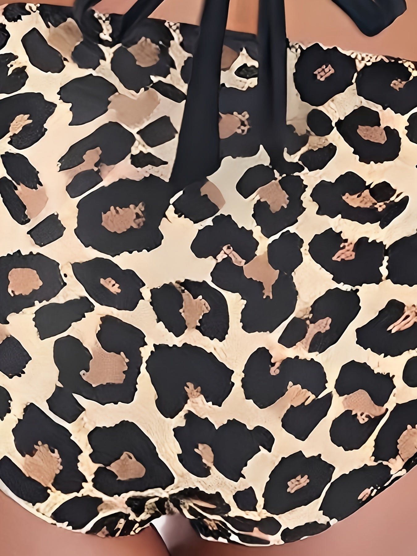 1pc Women'S Sexy Leopard Print Bikini Set, High Elastic Polyester Knit Fabric, Tie-Up Detail, Two-Piece Swimsuit