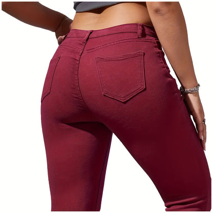 Ripped Skinny Fit Plain White Color Versatile Jeans Denim Pants, Women's Denim Jeans & Clothing