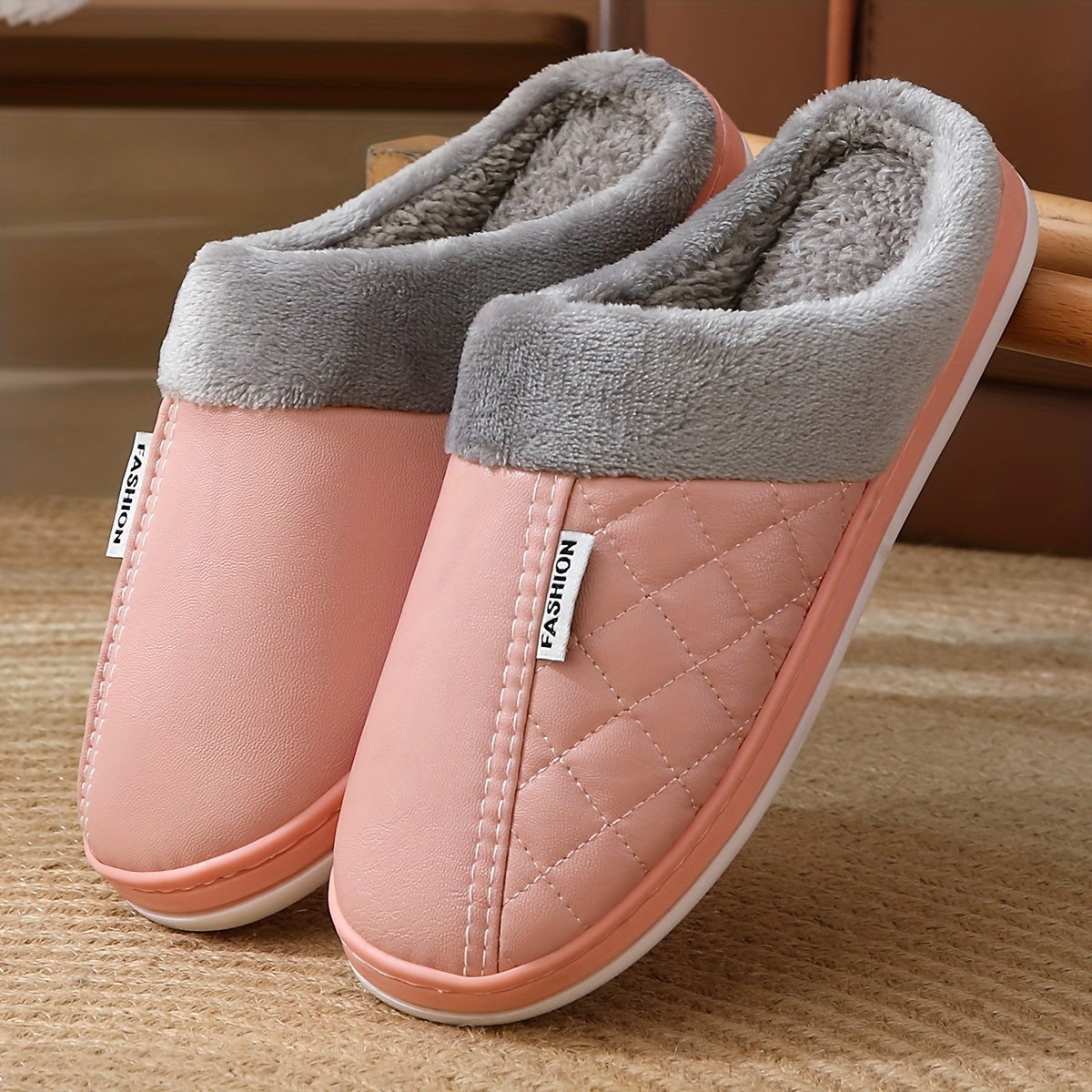 [Cozy Plush Slippers] Warm Cozy Plush Home Slippers for Men and Women | Faux Fur Lined, Durable TPR Sole, Quilted Design, Indoor/Outdoor Use, Available in Navy Blue, Red, Pink, and Gray