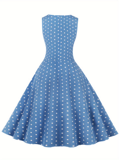Women's Chic Sleeveless Polka Dot Dress - Vintage-Inspired Summer Sundress With Breathable Fabric, Perfect for Vacation Parties & Spring/Summer Celebrations