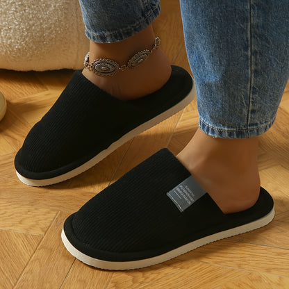 1 Pair Women'S Plush Lined Slip-On Slippers - Soft Fabric with TPR Sole, Comfortable Indoor Home Shoes, Round Toe, All-Season Use, Perfect Gift Idea, Cozy Home Slippers | Plush Lined Slippers | EVA Sole Slippers