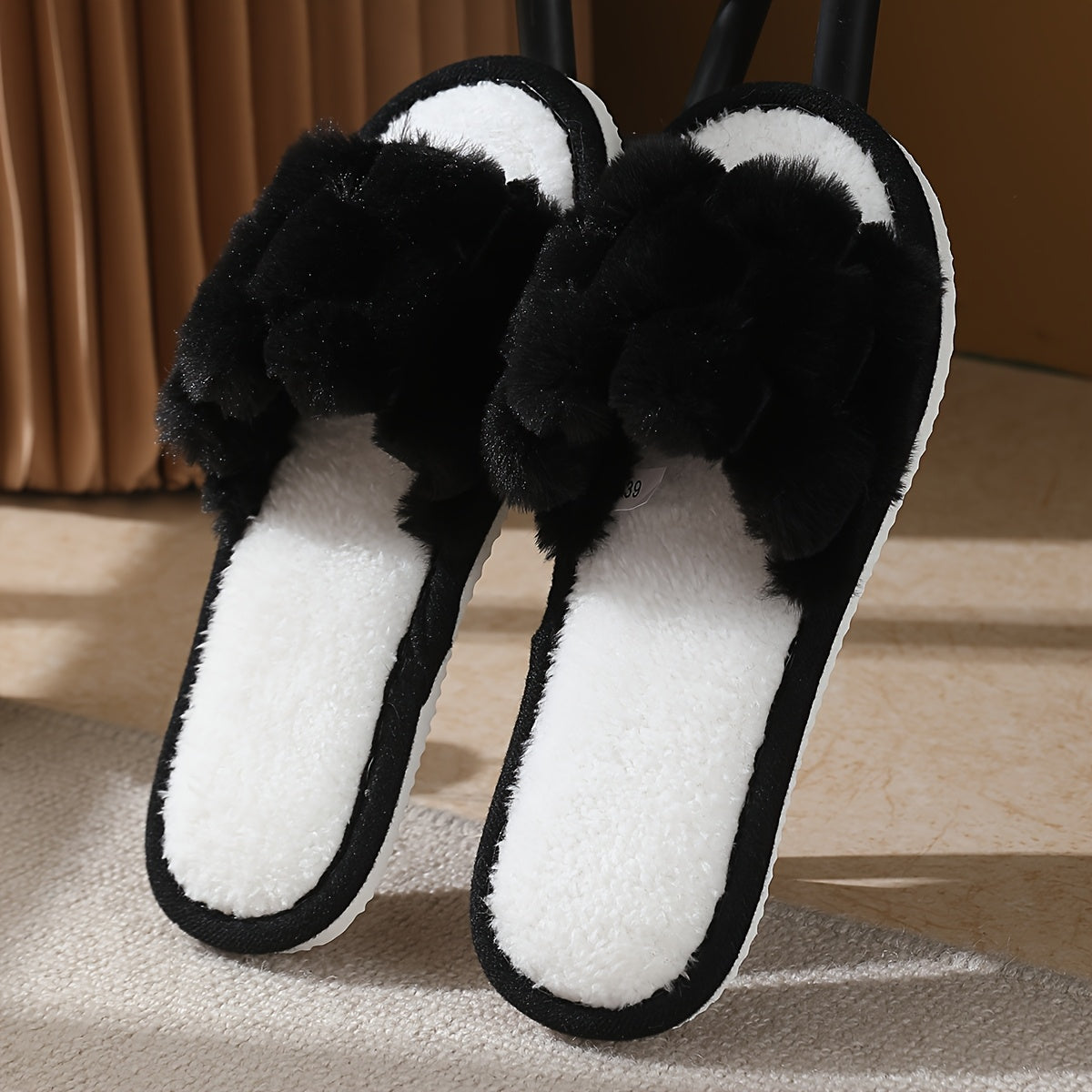 [Plush Slippers] Comfortable Plush Women's Slippers | Non-Slip, Breathable, Open-Toe Indoor Floor Slippers for Autumn And Winter, Suitable for All Seasons