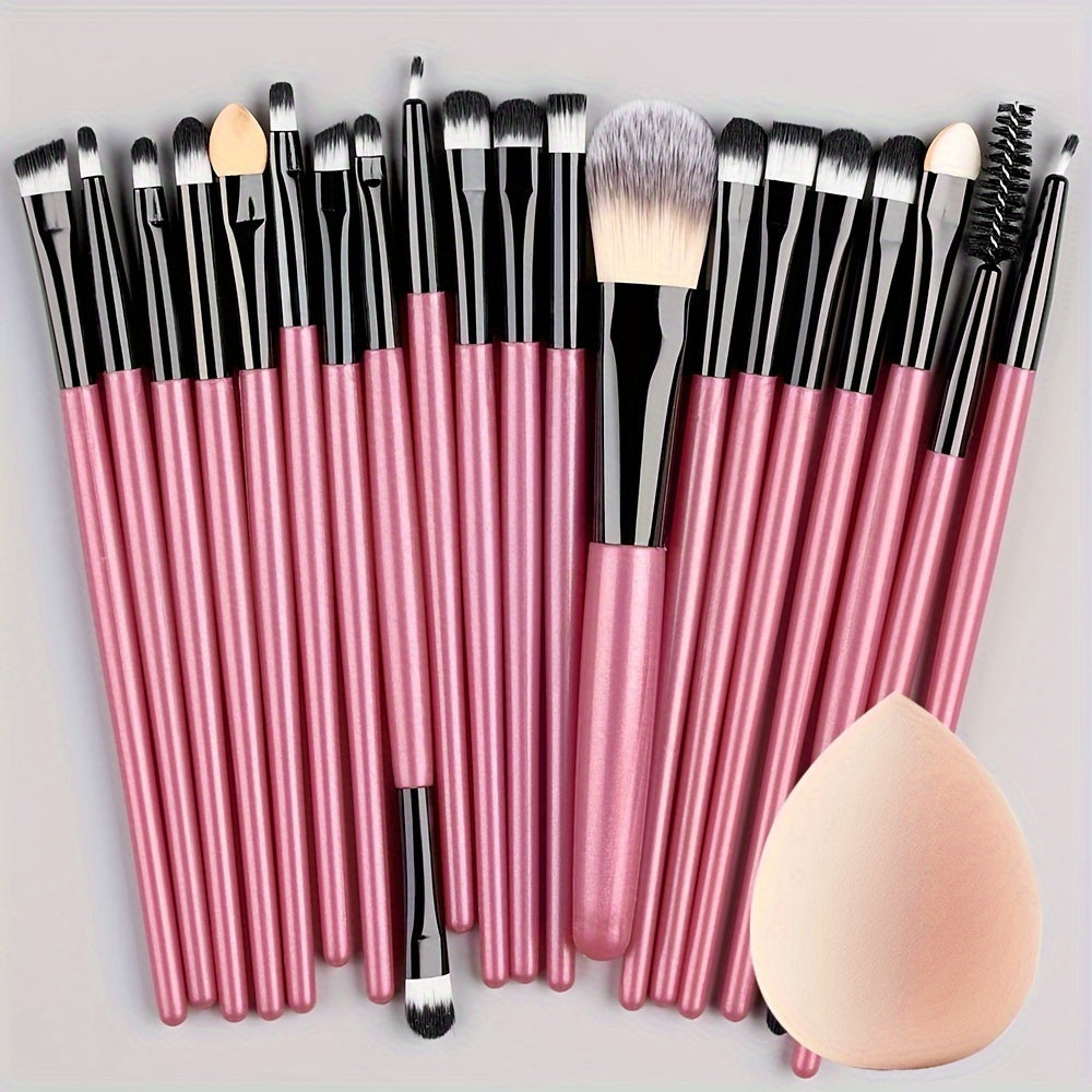 20-Piece Hypoallergenic Makeup Brush Set with Nylon Bristles - Luxe Palm Brushes for Foundation, Blush, Eye Shadow, Eyebrow, & Lip, All Skin Types, ABS Rod - Professional & Beginner Kit, Travel-Friendly