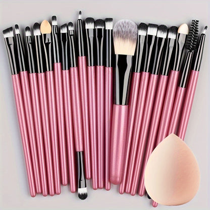 20-Piece Hypoallergenic Makeup Brush Set with Nylon Bristles - Luxe Palm Brushes for Foundation, Blush, Eye Shadow, Eyebrow, & Lip, All Skin Types, ABS Rod - Professional & Beginner Kit, Travel-Friendly