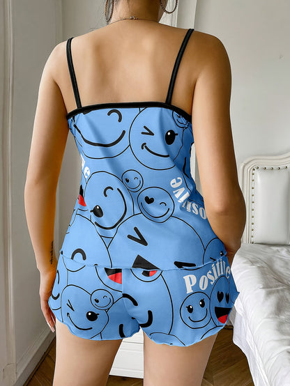 [Cute Pajama Set] Super Cute Printed Pajama Set | A Whimsical Featuring Elastic Waistband Shorts And a Comfortable Loose Top, Perfect for a Delightful And Restful Sleep