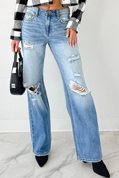 Myosotis Mid Rise Distressed Sneak Peek Straight Leg Jeans