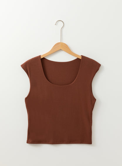 Coffee Solid Color U Neck Slim Fit Tank Top