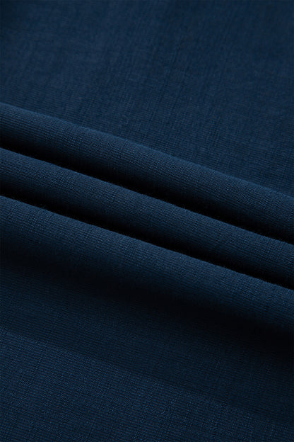 Navy Blue Contrast Leopard Patchwork Collar Plus Size Long Flounce Sleeve Blouse