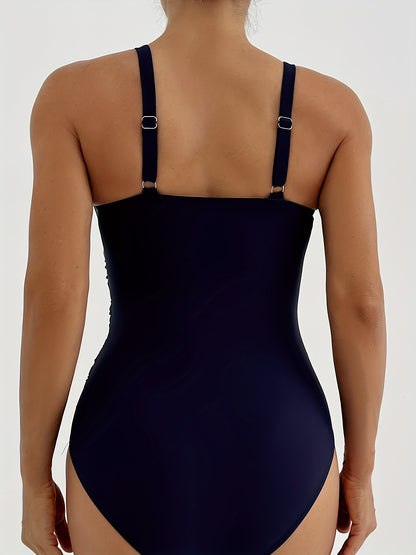 Women's Modest One-Piece Swimsuit with Removable Chest Pads - Tummy Control Strap Adjustment System, Full-Coverage Bath Suit, Hand Washable High-Elasticity Swimwear for Beach & Pool