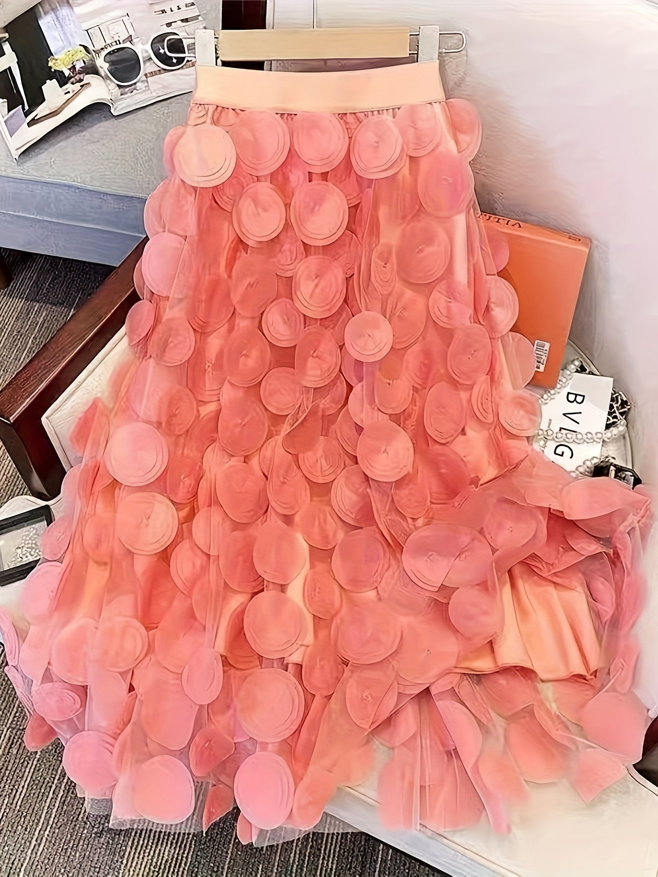 Applique High Waist Skirts, Elegant Maxi Skirts For Spring & Summer, Women's Clothing