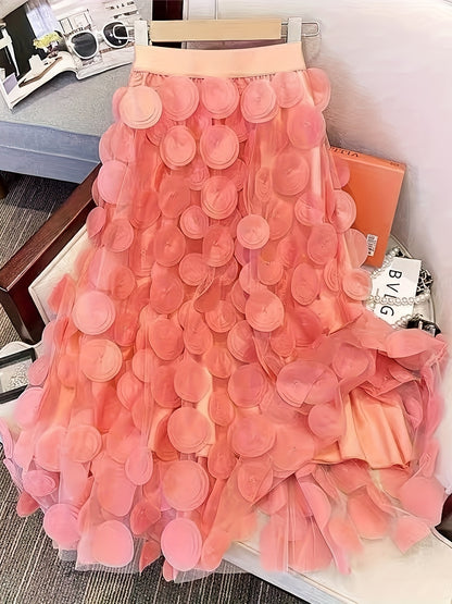 Applique High Waist Skirts, Elegant Maxi Skirts For Spring & Summer, Women's Clothing