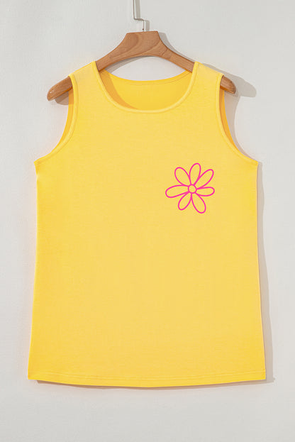 Yellow Cream Flower Graphic Casual Tank Top