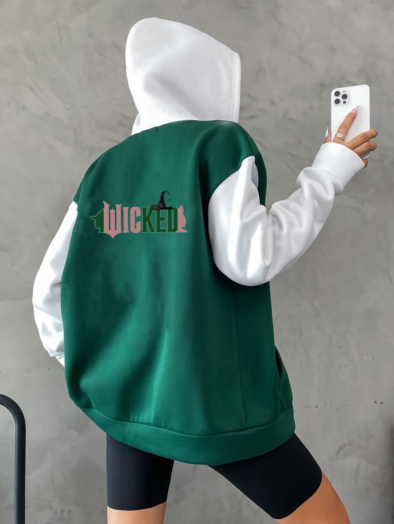 1pc Women'S Casual Polyester Hoodie with "WICKED" Print, Fall/Winter Letter Pattern, Drawstring Hood, Knit Fabric, Zip-Up Sweatshirt with Pockets, Hooded Jacket Top