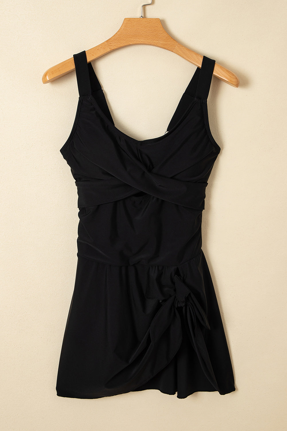 Black Adjustable Straps Cutout Ruched Knot Slit One Piece Swim Dress