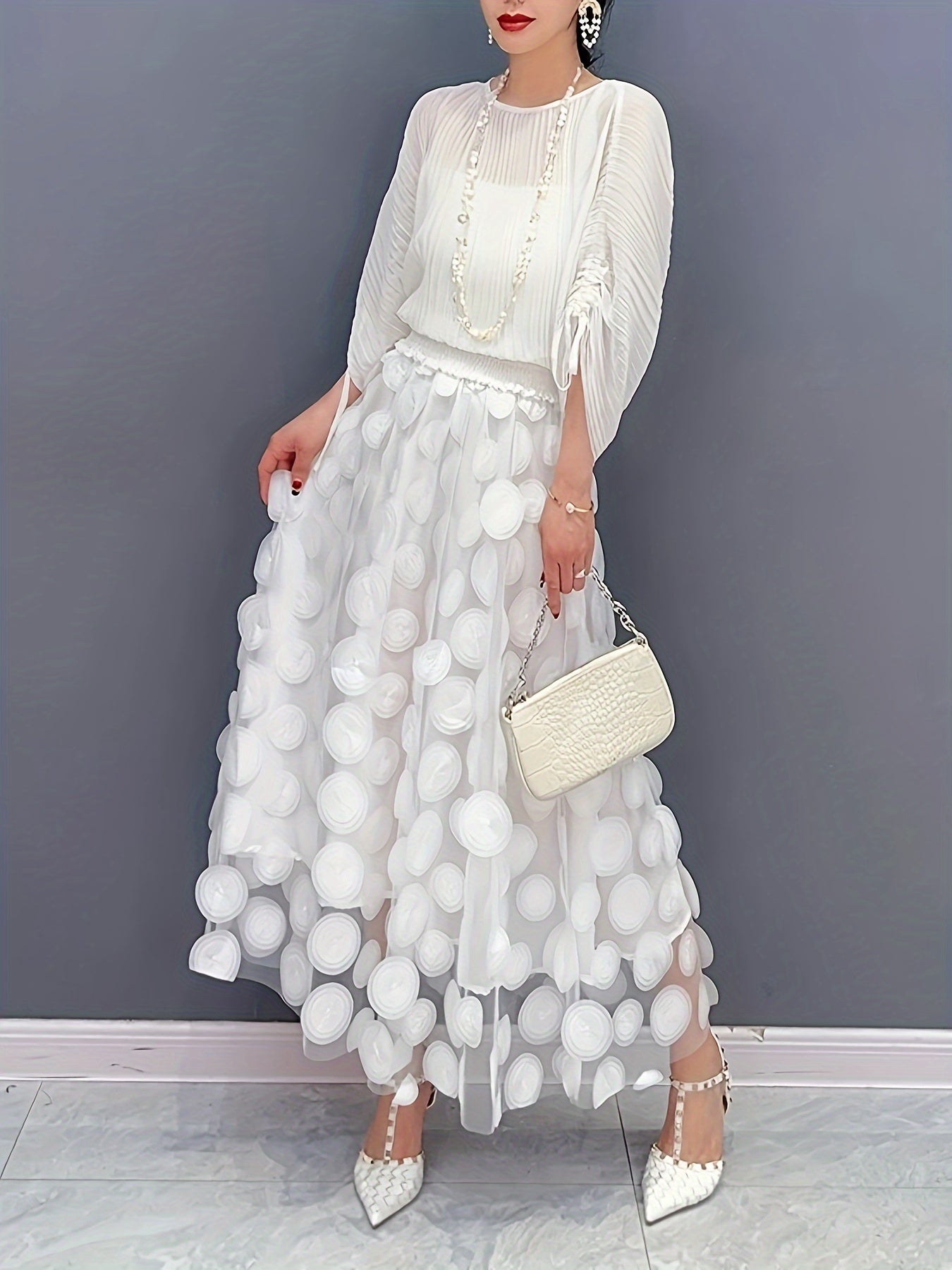 Applique High Waist Skirts, Elegant Maxi Skirts For Spring & Summer, Women's Clothing