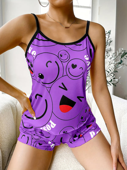 [Cute Pajama Set] Super Cute Printed Pajama Set | A Whimsical Featuring Elastic Waistband Shorts And a Comfortable Loose Top, Perfect for a Delightful And Restful Sleep