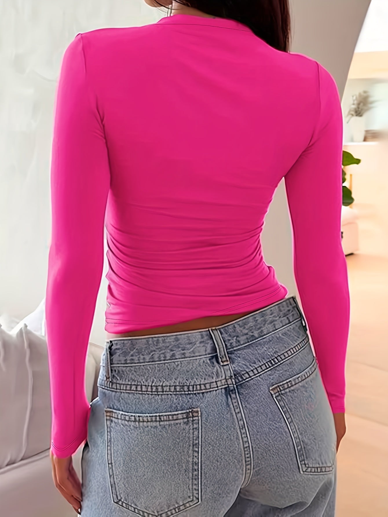 Women'S Casual Crew Neck Long Sleeve Blouse, Polyester Knit Fabric, with "THE RAWEST" Letter Print, for Spring/Fall