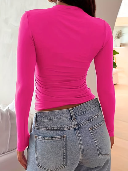 Women'S Casual Crew Neck Long Sleeve Blouse, Polyester Knit Fabric, with "THE RAWEST" Letter Print, for Spring/Fall