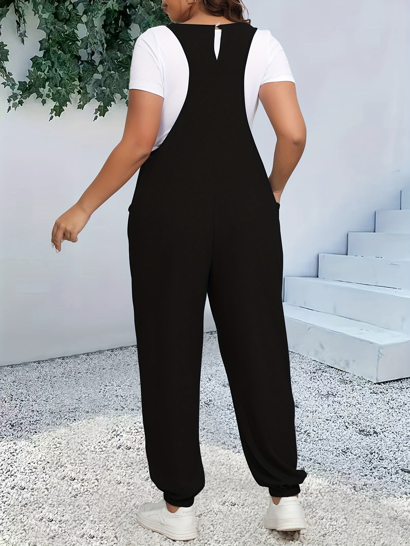 Plus Size Chic Cami Jumpsuit - Comfort-Fit with Tapered Leg, V-Neck Design, and Convenient Pockets - Versatile for Casual and Everyday Wear