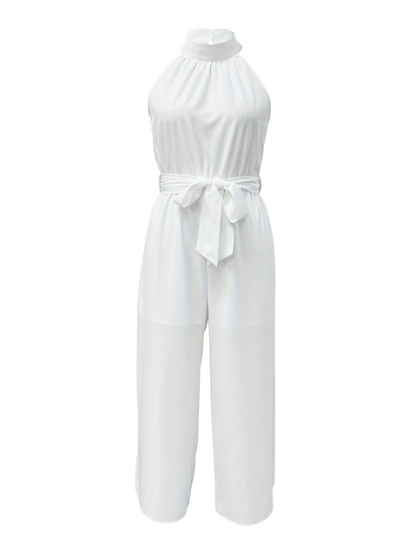 Vibrant Solid Color Halter Neck Jumpsuit - Elegant Sleeveless, Belted, Wide Leg, Comfy, Spring & Summer Essential - Women's Stylish Clothing for Warm Weather