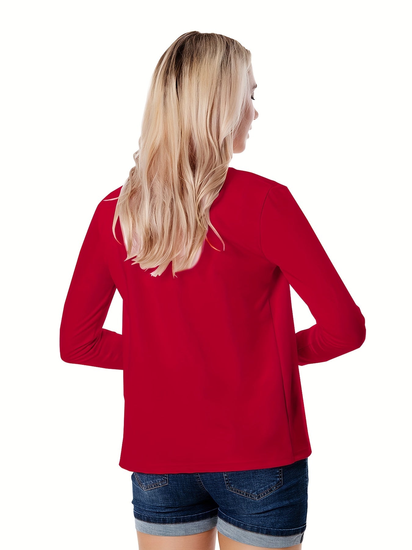 Solid Open Front Blazer, Casual Long Sleeve Blazer For Office & Work, Women's Clothing