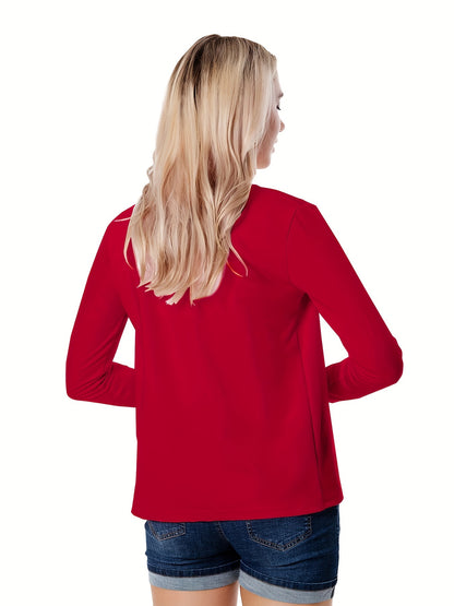 Solid Open Front Blazer, Casual Long Sleeve Blazer For Office & Work, Women's Clothing