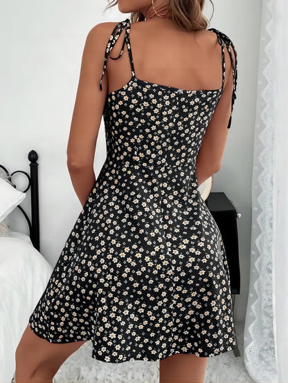 Floral Print Cami Dress, Vacation Sleeveless Ruched Summer Dress, Women's Clothing