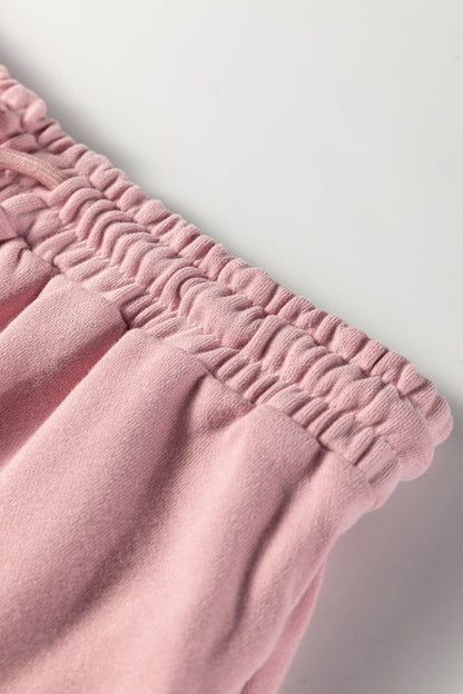 Peach Blossom Button Drawstring Hooded Pullover and Casual Short Set