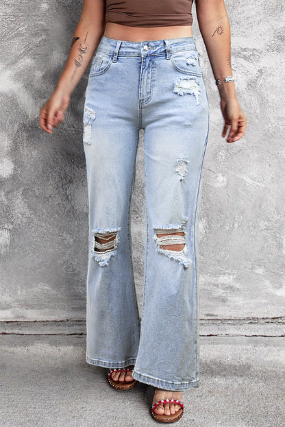 DEAR-LOVER Beau Blue Vintage Light Wash Distressed Flare Jeans
