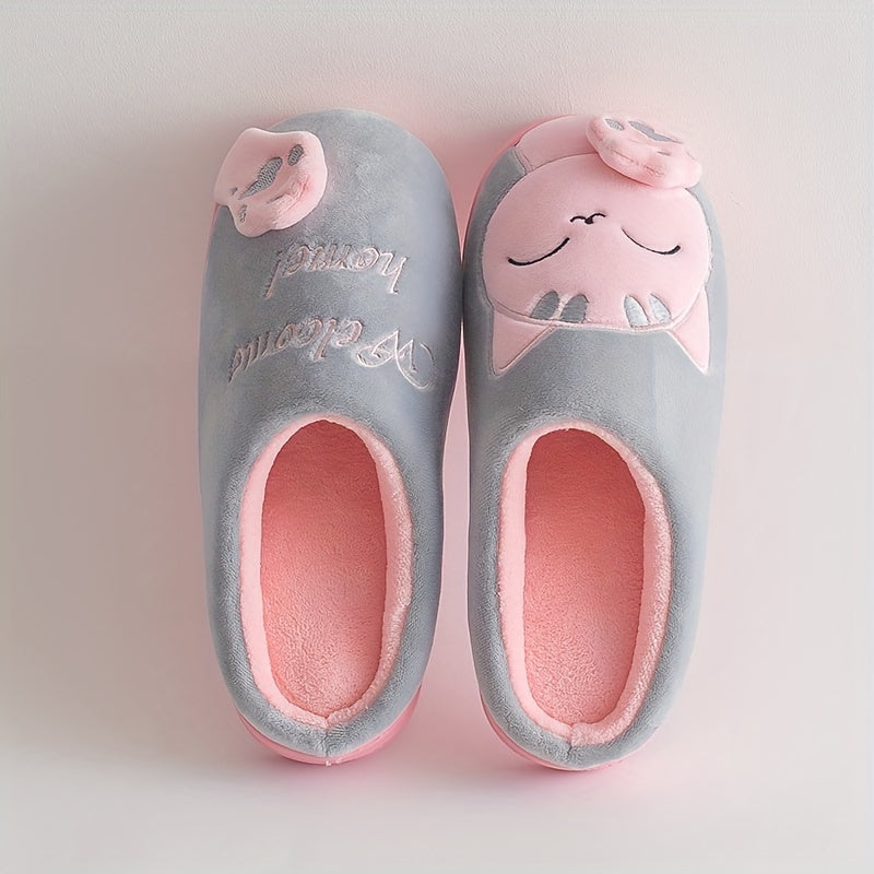 Cozy Plush-Lined Cat Claw Slippers for Men and Women - Cute Cartoon Design, "Welcome HOME" Embroidery, Warm & Comfortable Indoor Footwear with Anti-Skid TPR Sole, Perfect for Bedroom Use - Available in Black, Pink, and Gray