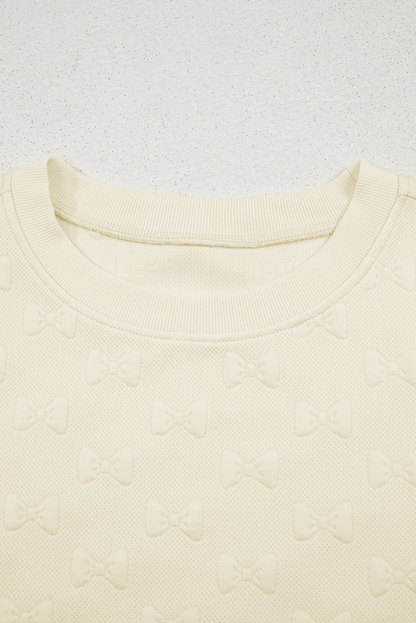 White Bow Jacquard Ruffle Sleeve Short 2pcs Outfit