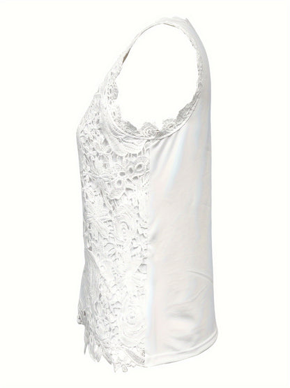 Solid Lace Short Sleeve Top, Versatile Blouse For Spring & Summer, Women's Clothing