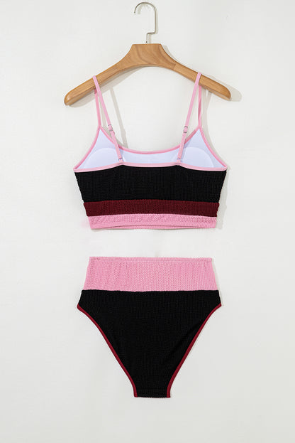Burgundy Color Block High Waisted Sexy Bikini Set