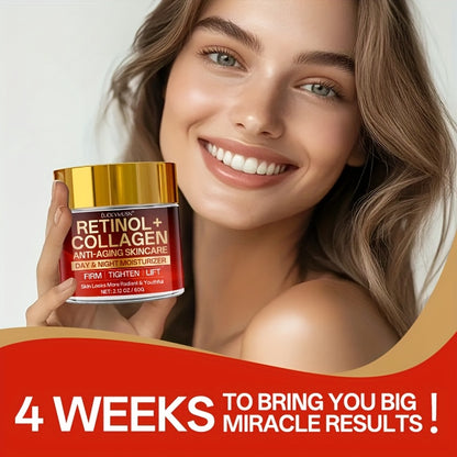 [Retinol Collagen Cream] Retinol Collagen Cream | Hydrates, Tightens, And Lifts Drooping Skin, Enhances Elasticity, Balances Skin Tone, Includes Hyaluronic Acid, Vitamin C, And Peptides, For All Skin Types