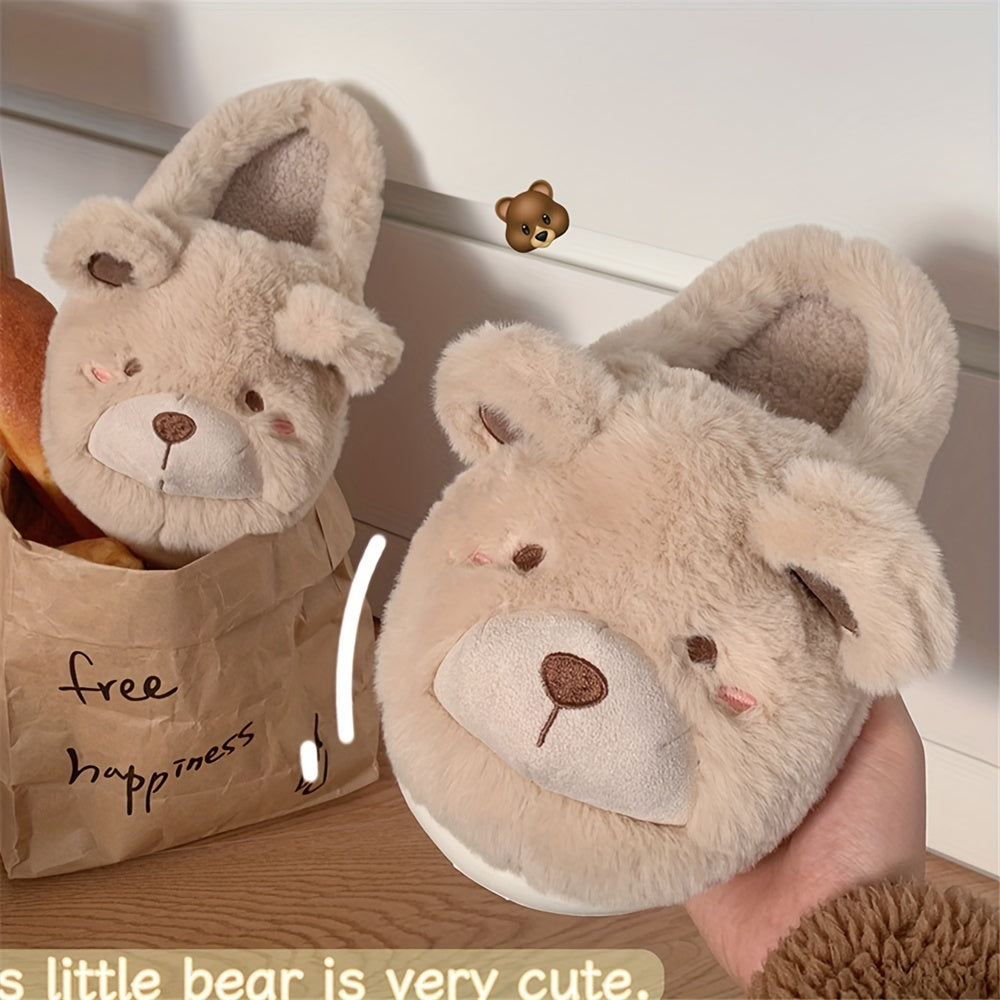 XIXITIAO Winter Plush Bear Slippers for Women & Men - Cozy Cover Slip-On Indoor House Shoes with Cute Cartoon Design, Non-Slip EVA Sole, Warm Home Slippers for Cold Floors, Cold Weather Footwear, Playful Footwear, Soft Lining