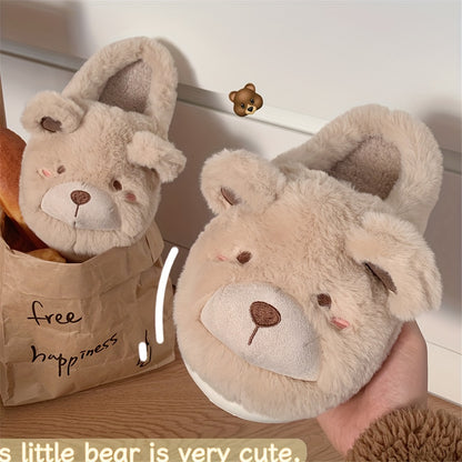 XIXITIAO Winter Plush Bear Slippers for Women & Men - Cozy Cover Slip-On Indoor House Shoes with Cute Cartoon Design, Non-Slip EVA Sole, Warm Home Slippers for Cold Floors, Cold Weather Footwear, Playful Footwear, Soft Lining