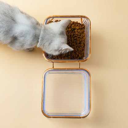 Transparent Double Cat Bowl With Vertical Design For Easy Feeding And Hydration - Ideal Pet Supplies For Cats