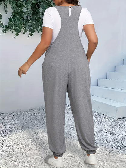 Plus Size Chic Cami Jumpsuit - Comfort-Fit with Tapered Leg, V-Neck Design, and Convenient Pockets - Versatile for Casual and Everyday Wear