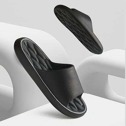 [Comfortable Slides] Comfortable Unisex EVA Slides | Non-Slip Indoor/Outdoor Slippers for Men and Women, Black with White Trim, Textured Sole for Enhanced Grip, Perfect for Home, Bathroom, or Casual Use, House Slippers