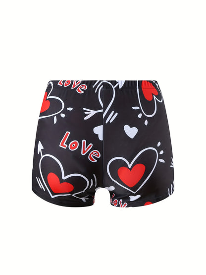 Women'S 3pcs Bikini Set, Sexy High Stretch Knit Fabric, Polyester 82% Elastane 18%, All Over Heart Print, Love My Boyfriend & Love Pattern, 200g/m², for Running & Swimming