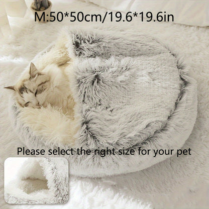 Cozy Luxurious Plush Donut Pet Bed - Hooded, Non-Slip Bottom, Easy to Clean - for Cats & Small Dogs, Perfect for Winter Comfort