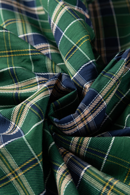 Green Plus Size Plaid Long Sleeve Notched Neck Shift Mini Dress