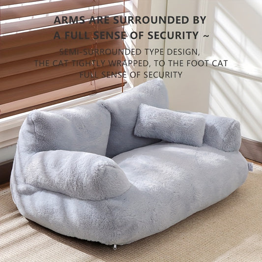 Grey Washable Non-Slip Cozy Winter Pet Bed Cats & Dogs - Soft Fiber Fill Polyest